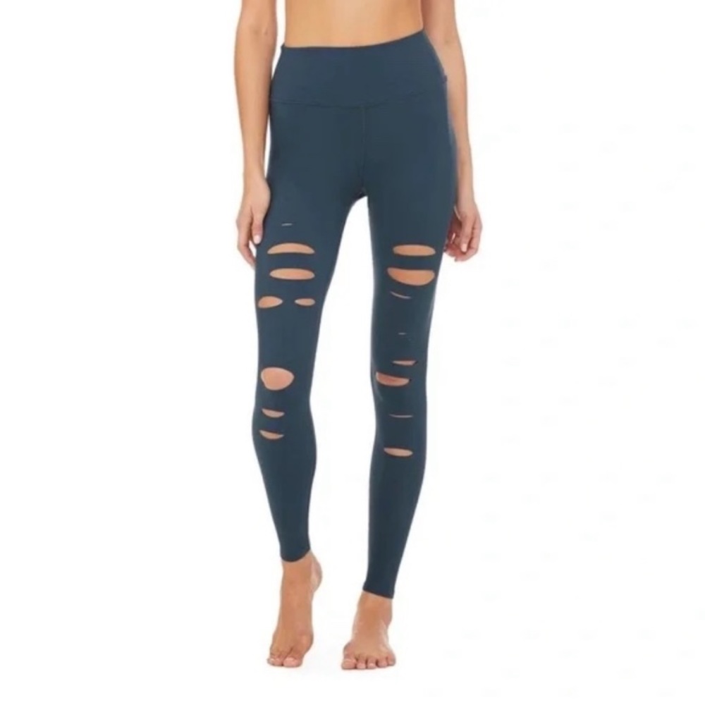 Alo Yoga High Waist Ripped Warrior Legging in Blue Size Large